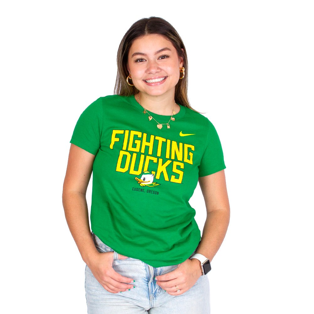 Fighting Duck, Nike, Green, Crew Neck, Cotton, Women, T-Shirt, 874386